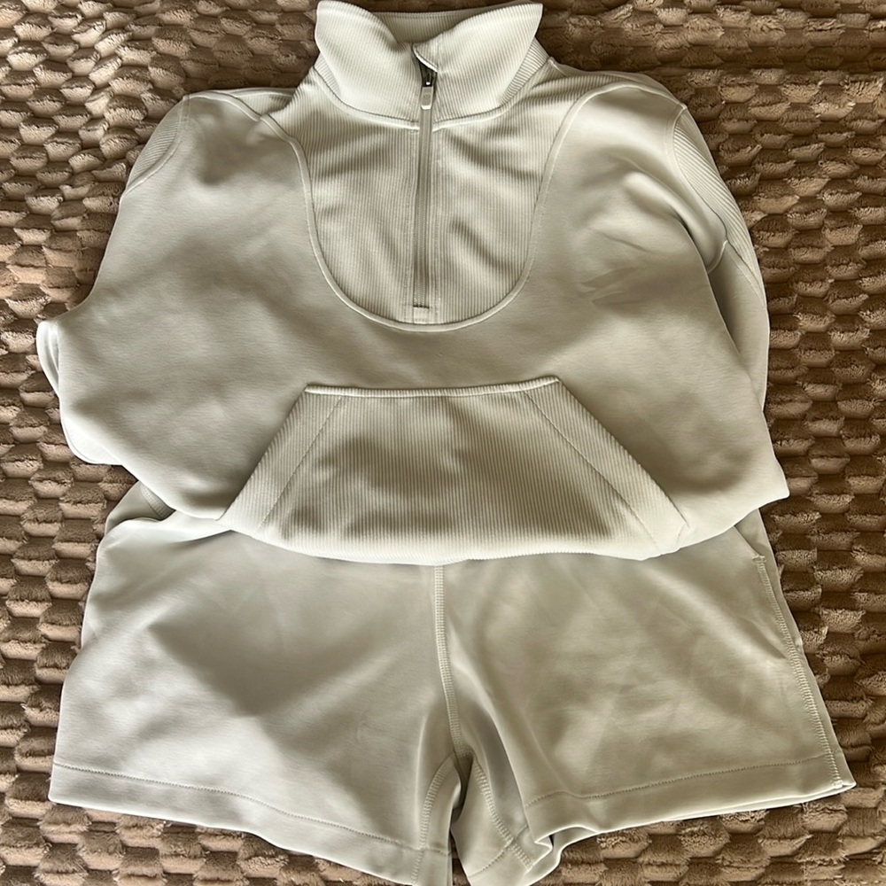 Lululemon Brushed Softstreme Ribbed Half Zip and High Rise Short 4” Bone Set - Picture 9 of 16